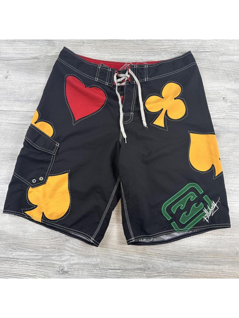 VTG Taj Burrow x Billabong Board shorts Mens 36 Black Blackjack Spades Hearts